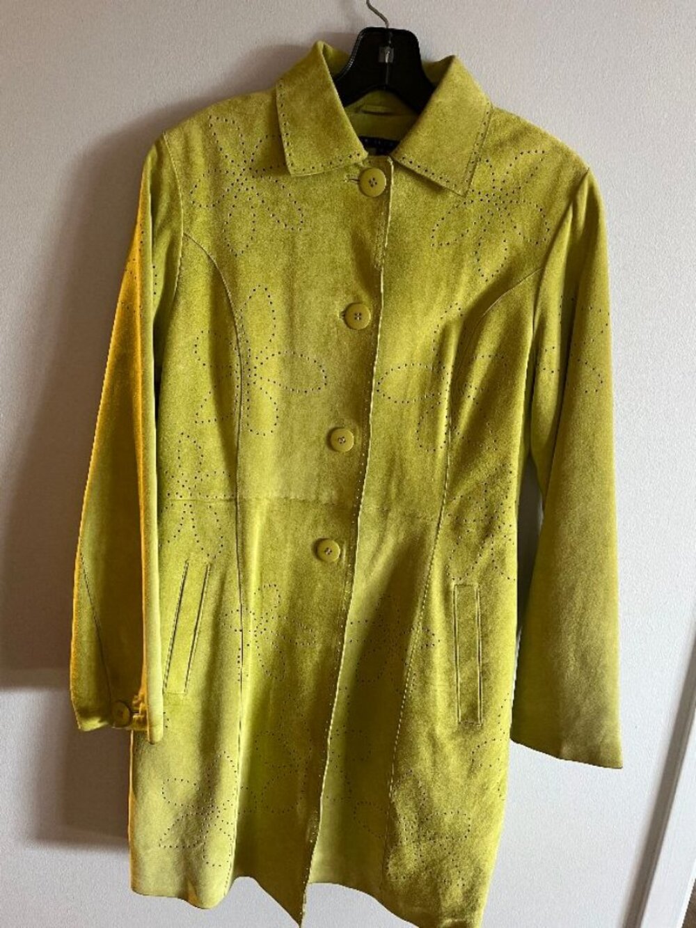 Vintage Retro In Suede Lime Green Suede 3/4 Coat - Size Small